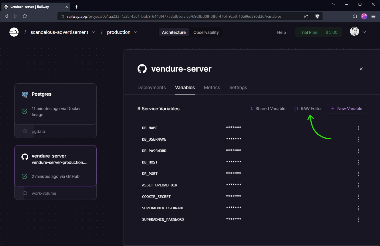 Setting env vars